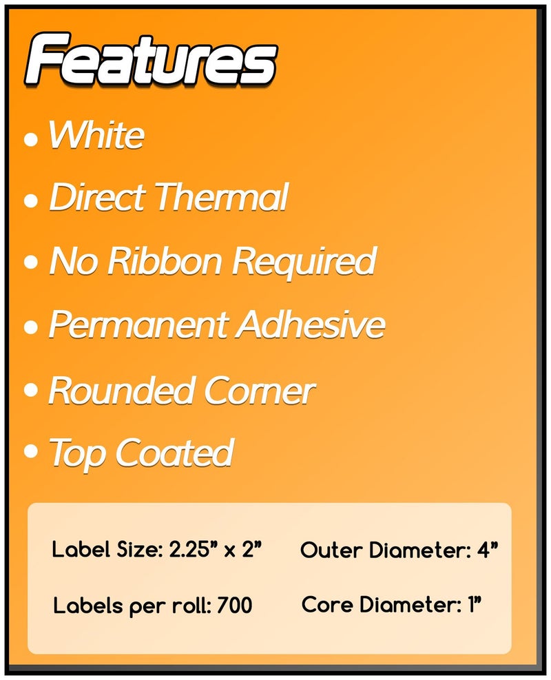 Sojitek 700 Labels per Roll, 7,000 in 10 Rolls - 2.25" x 2" Direct Thermal Labels for Zebra & Rollo Desktop Printers â€“ 1â€ Core, Permanent Adhesive & Perforated - Image 3